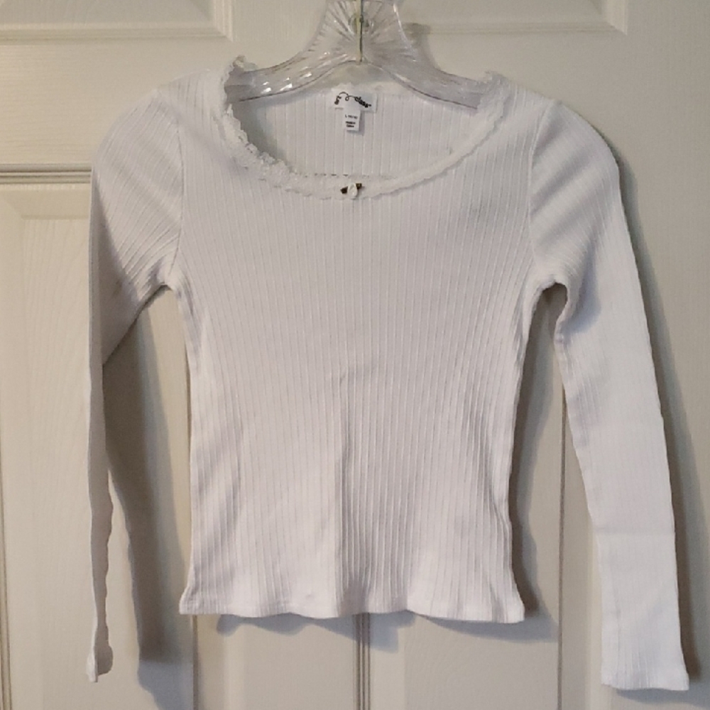 Girls White Ribbed Long Sleeve Scoop Neck Top Never Worm But Washed 10/12